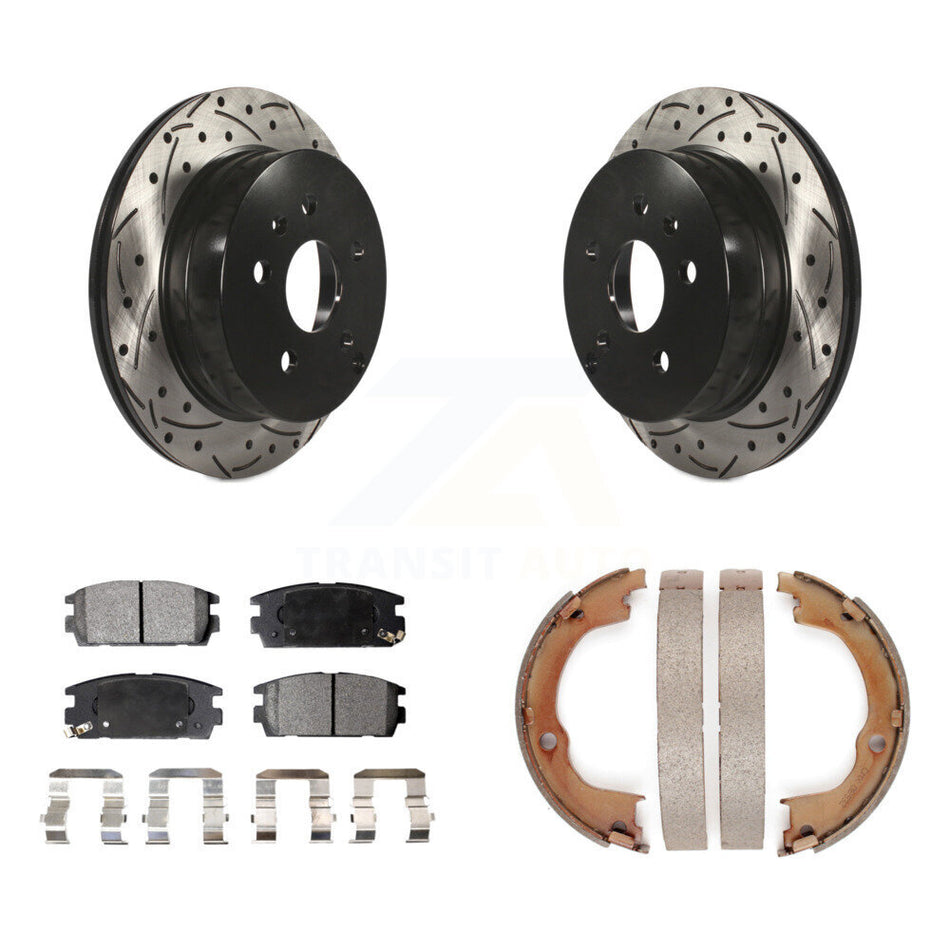 Rear Disc Drilled & Slotted Rotors Ceramic Pads Parking Shoes Kit For Chevrolet Equinox KDT-101601
