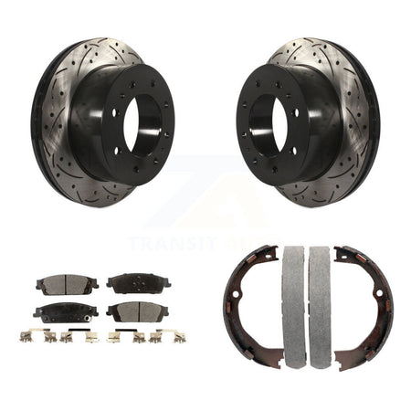 Rear Disc Drilled & Slotted Rotors Ceramic Pads Parking Shoes Kit For Chevrolet Suburban KDT-101603