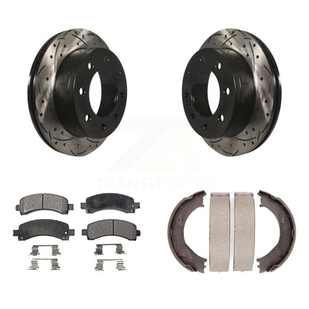 Rear Disc Drilled & Slotted Rotors Ceramic Pads Parking Shoes Kit For Chevrolet Express KDT-101614