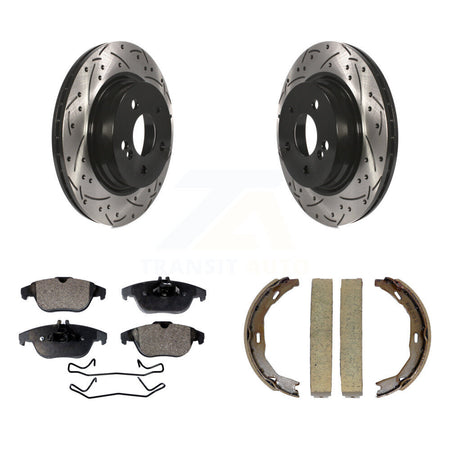 Rear Disc Drilled & Slotted Rotors Ceramic Pads Parking Shoes Kit For Mercedes-Benz C300 KDT-101618
