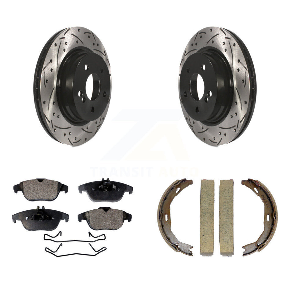 Rear Disc Drilled & Slotted Rotors Ceramic Pads Parking Shoes Kit For Mercedes-Benz C300 KDT-101618