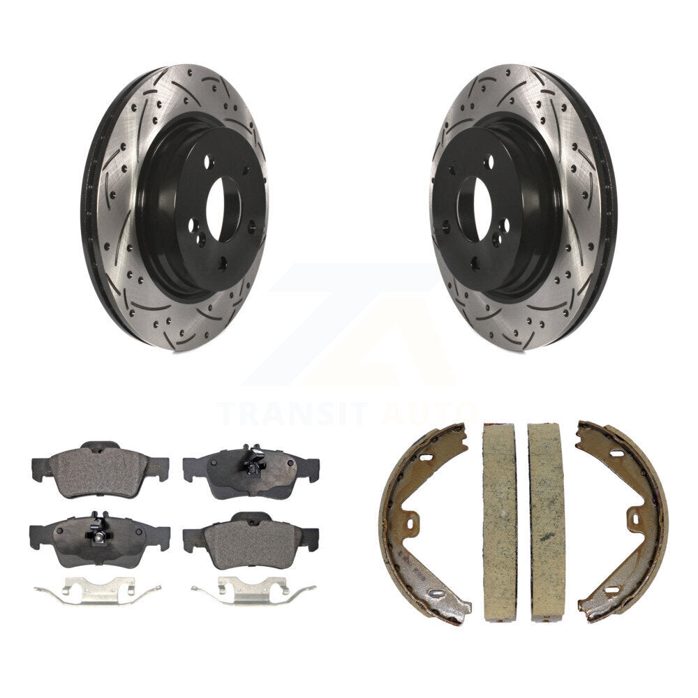 Rear Disc Drilled & Slotted Rotors Ceramic Pads Parking Shoes Kit For Mercedes-Benz E550 KDT-101621