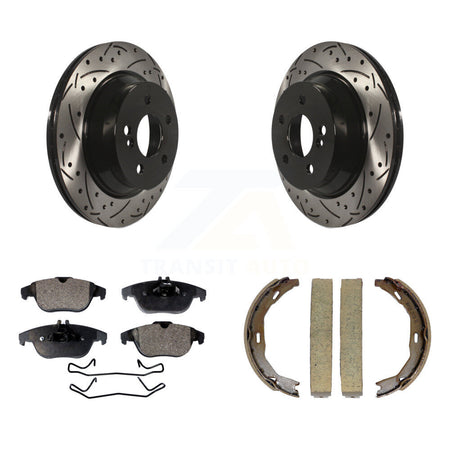 Rear Disc Drilled & Slotted Rotors Ceramic Pads Parking Shoes Kit For Mercedes-Benz E350 KDT-101622