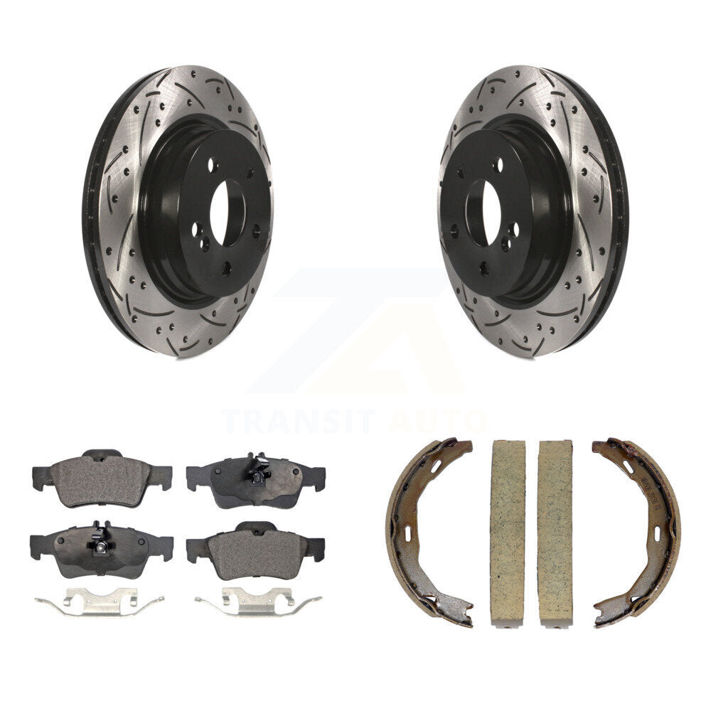 Rear Disc Drilled & Slotted Rotors Ceramic Pads Parking Shoes Kit For Mercedes-Benz E550 KDT-101624