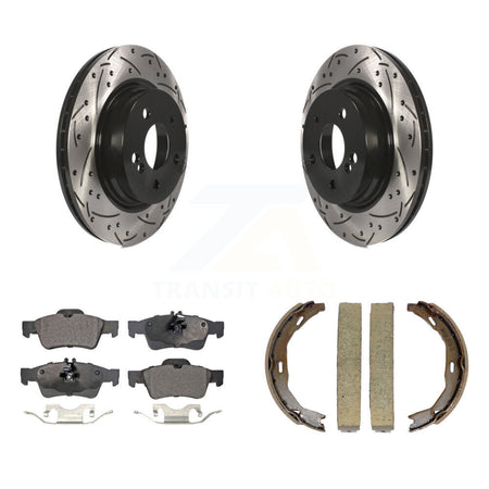 Rear Disc Drilled & Slotted Rotors Ceramic Pads Parking Shoes Kit For Mercedes-Benz E550 KDT-101624
