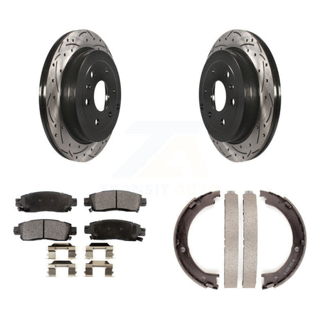 Rear Disc Drilled & Slotted Rotors Ceramic Pads Parking Shoes Kit For GMC Acadia Buick KDT-101625