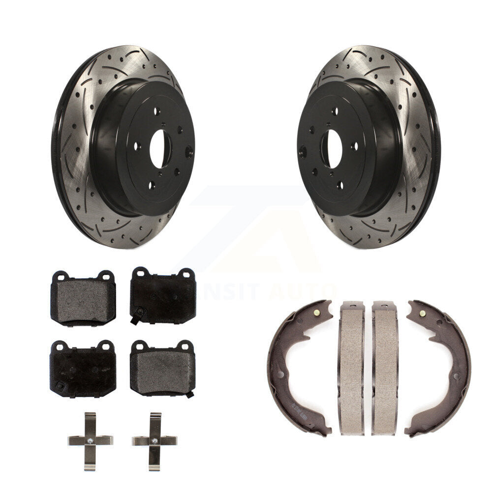 Rear Disc Drilled & Slotted Rotors Ceramic Pads And Parking Shoes Kit For Subaru Impreza KDT-101632