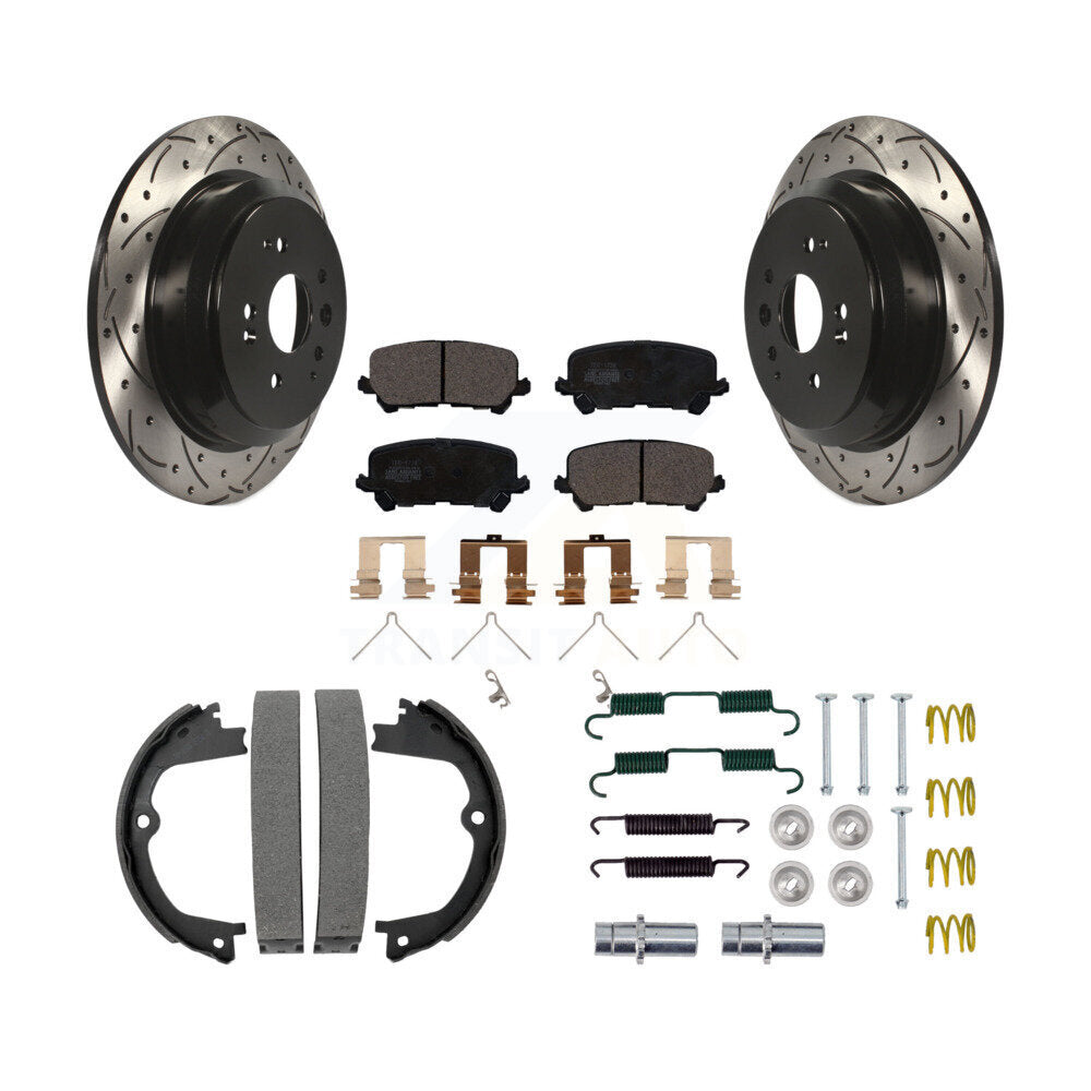 Rear Disc Drilled & Slotted Rotors Ceramic Pads Parking Shoes Hardware Kit For Acura MDX KDT-101641