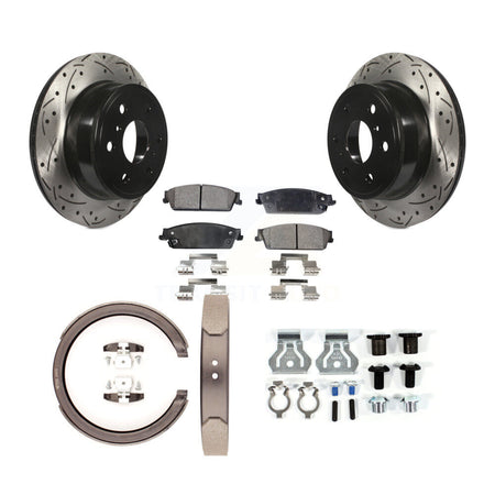 Rear Disc Drilled & Slotted Rotors Ceramic Pads Parking Shoes Hardware Kit For Chevrolet KDT-101676