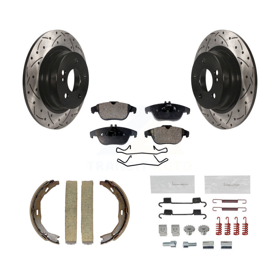 Rear Disc Drilled & Slotted Rotors Ceramic Pads Parking Shoes Hardware Kit For C300 C250 KDT-101699