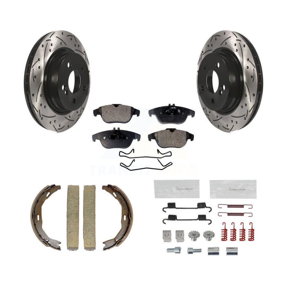 Rear Disc Drilled & Slotted Rotors Ceramic Pads Parking Shoes Hardware Kit For C300 C350 KDT-101700