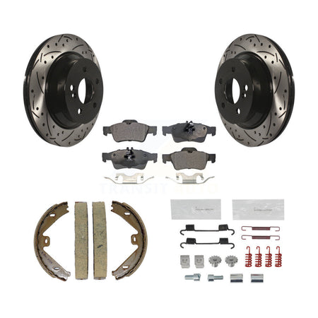 Rear Disc Drilled & Slotted Rotors Ceramic Pads Parking Shoes Hardware Kit For E350 E400 KDT-101709