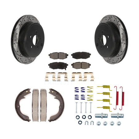 Rear Disc Drilled & Slotted Rotors Ceramic Pads Parking Shoes And Hardware Kit For Subaru KDT-101722