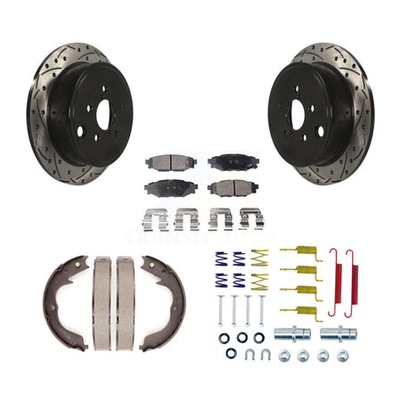 Rear Disc Drilled & Slotted Rotors Ceramic Pads Parking Shoes And Hardware Kit For Subaru KDT-101723