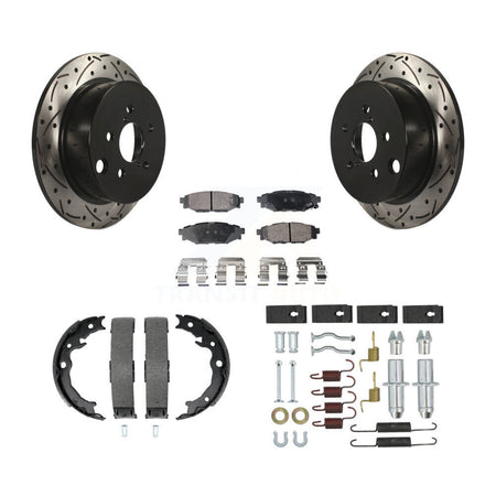 Rear Disc Drilled & Slotted Rotors Ceramic Pads Parking Shoes Hardware Kit For Subaru XV KDT-101743