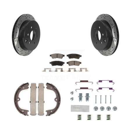 Rear Disc Drilled & Slotted Rotors Ceramic Pads Parking Shoes And Hardware Kit For Nissan KDT-101754