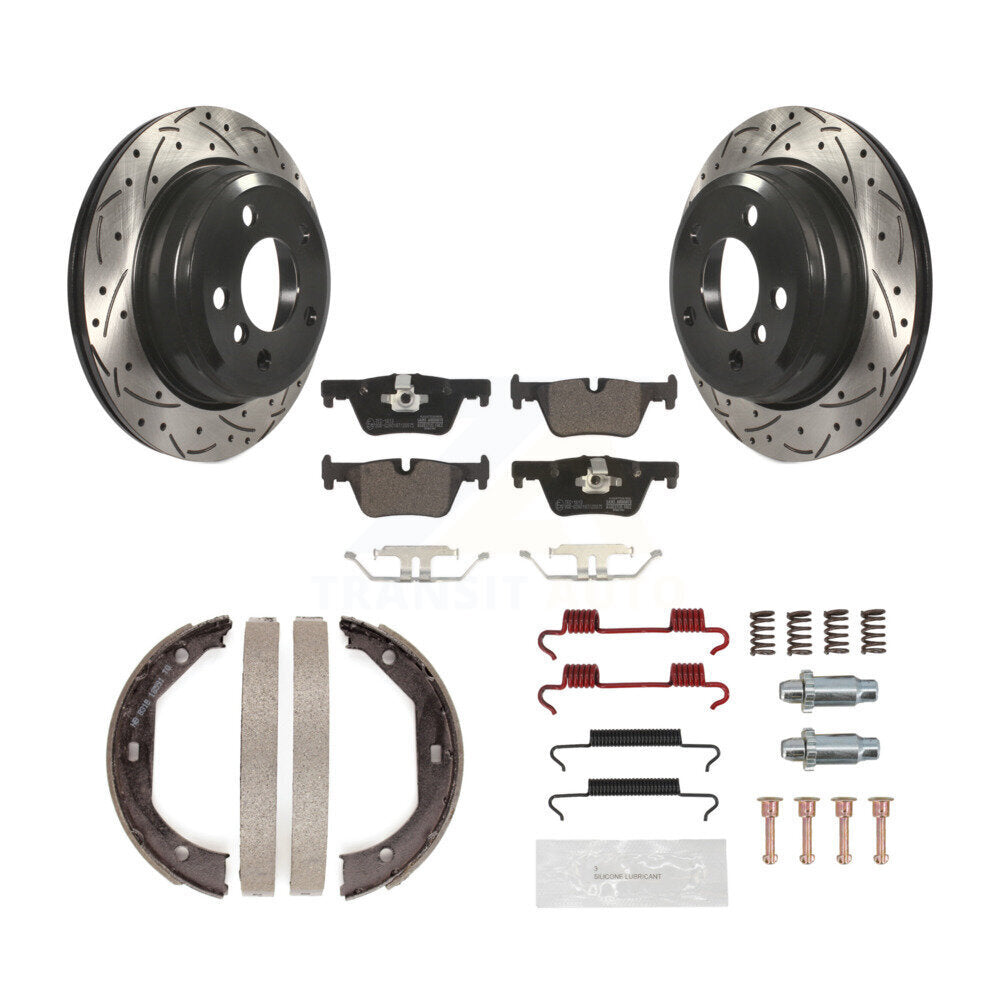 Rear Disc Drilled & Slotted Rotors Ceramic Pads Parking Shoes Hardware Kit For BMW 428i KDT-101776