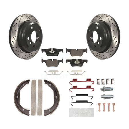 Rear Disc Drilled & Slotted Rotors Ceramic Pads Parking Shoes Hardware Kit For BMW 428i KDT-101776