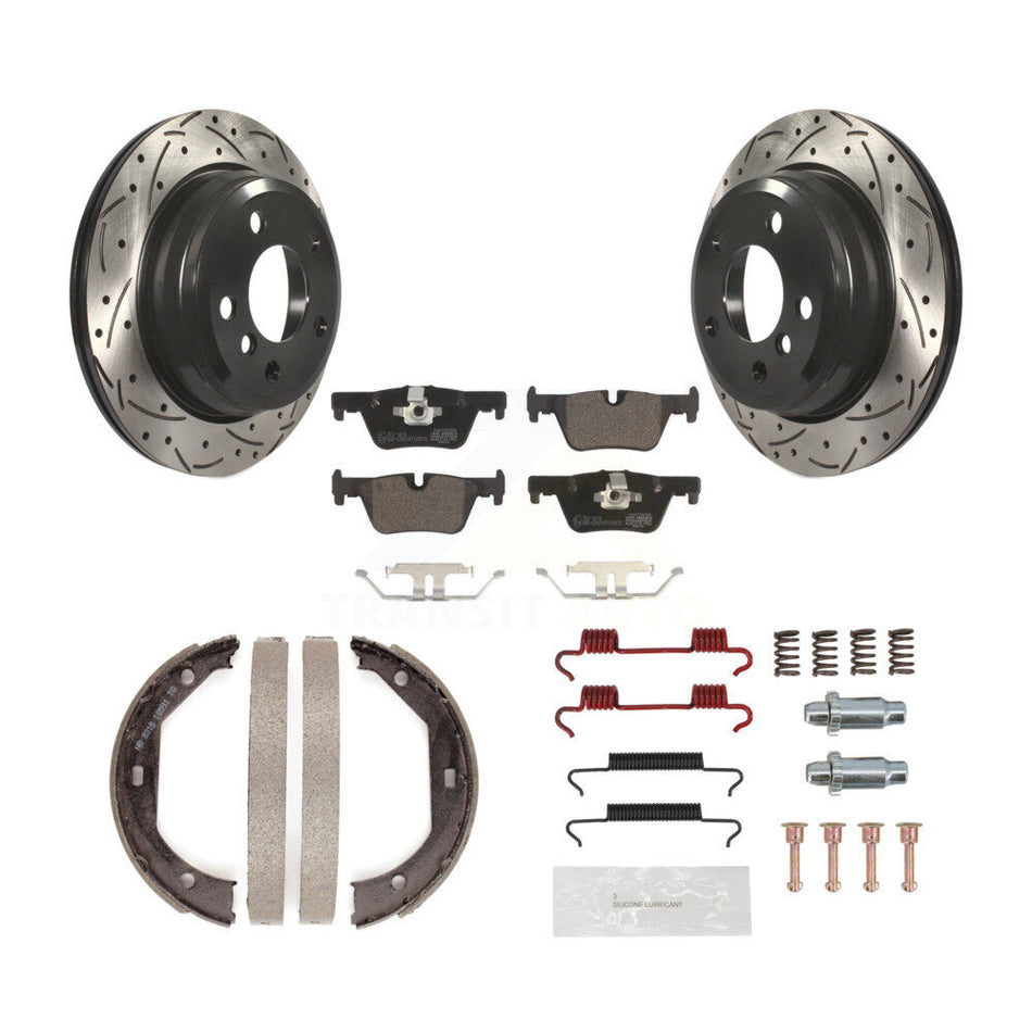 Rear Disc Drilled & Slotted Rotors Ceramic Pads Parking Shoes Hardware Kit For BMW 428i KDT-101776
