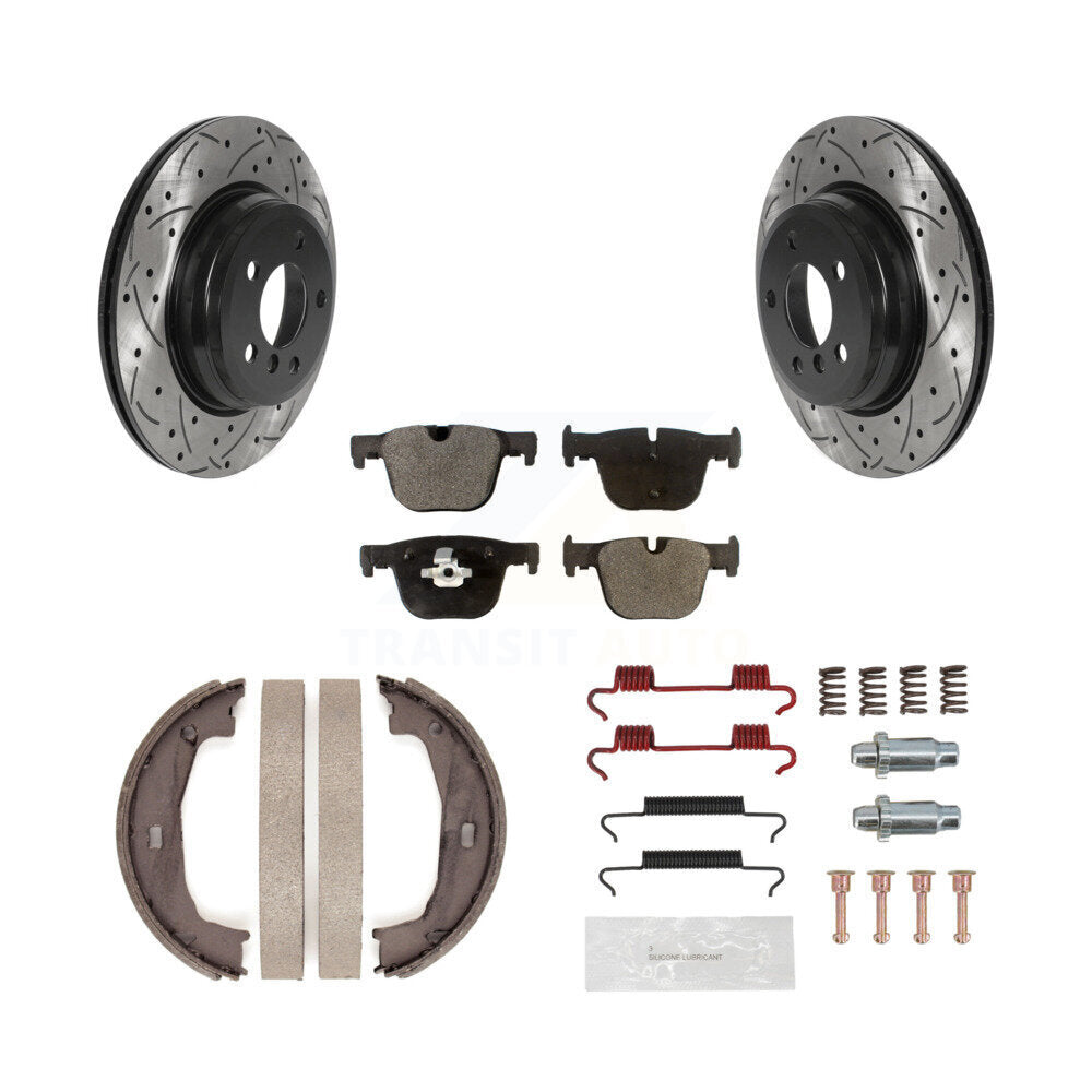 Rear Disc Drilled & Slotted Rotors Ceramic Pads Parking Shoes Hardware Kit For BMW 428i KDT-101783