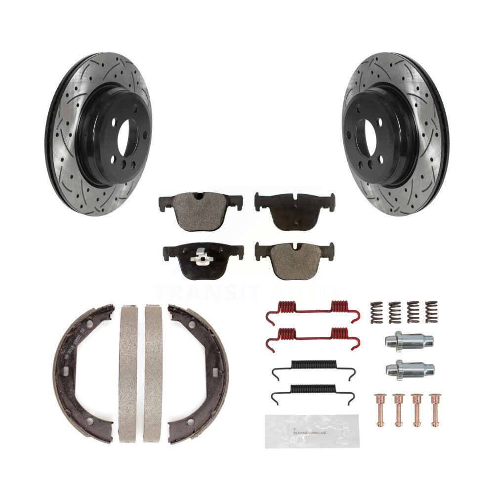 Rear Disc Drilled & Slotted Rotors Ceramic Pads Parking Shoes Hardware Kit For BMW 428i KDT-101785