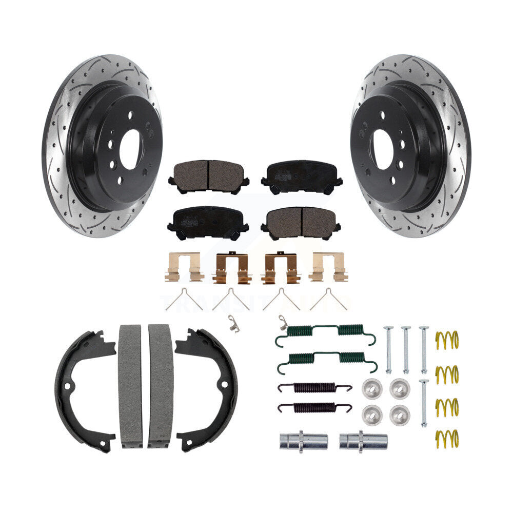 Rear Disc Drilled & Slotted Rotors Ceramic Pads Parking Shoes And Hardware Kit For Honda KDT-101793