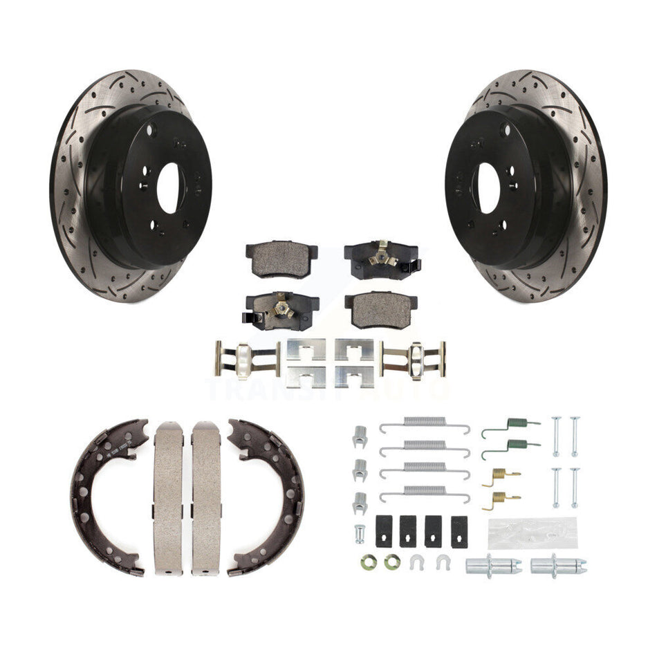 Rear Disc Drilled & Slotted Rotors Ceramic Pads Parking Shoes Hardware Kit For Honda CR-V KDT-101795