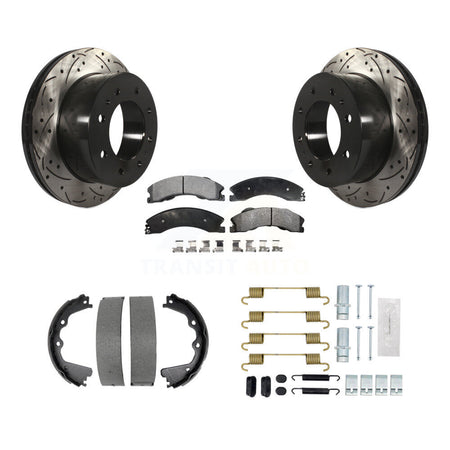 Rear Disc Drilled & Slotted Rotors Ceramic Pads Parking Shoes Hardware Kit For GMC Sierra KDT-101807