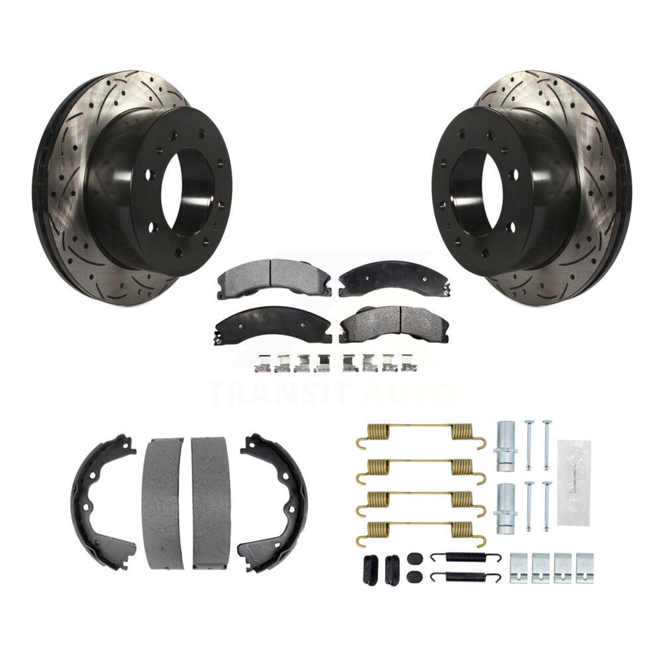 Rear Disc Drilled & Slotted Rotors Ceramic Pads Parking Shoes Hardware Kit For GMC Sierra KDT-101807
