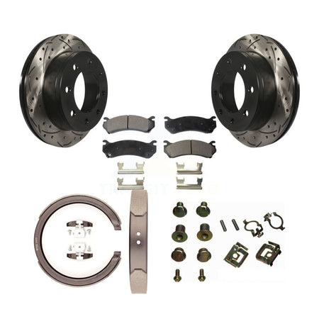 Rear Disc Drilled & Slotted Rotors Ceramic Pads Parking Shoes Hardware Kit For GMC Sierra KDT-101814