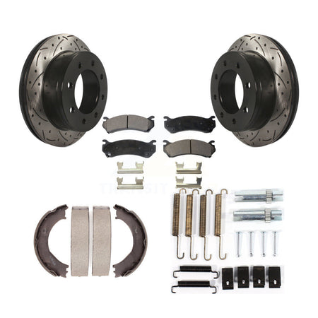 Rear Disc Drilled & Slotted Rotors Ceramic Pads Parking Shoes Hardware Kit For GMC Sierra KDT-101821
