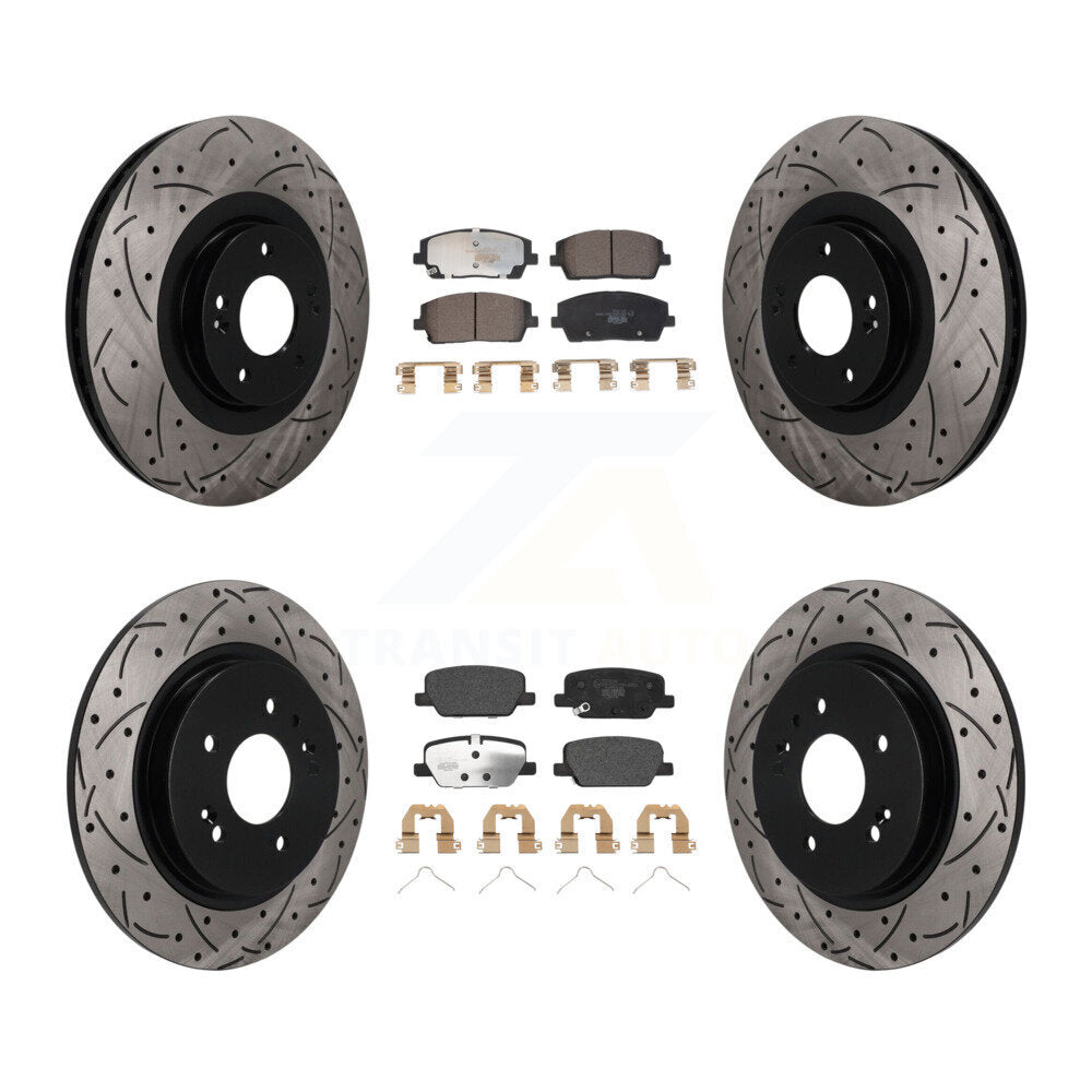 Front Rear Drill Slot Disc Brake Rotor Ceramic Pad Kit For Hyundai Palisade Kia Telluride KDT-101823