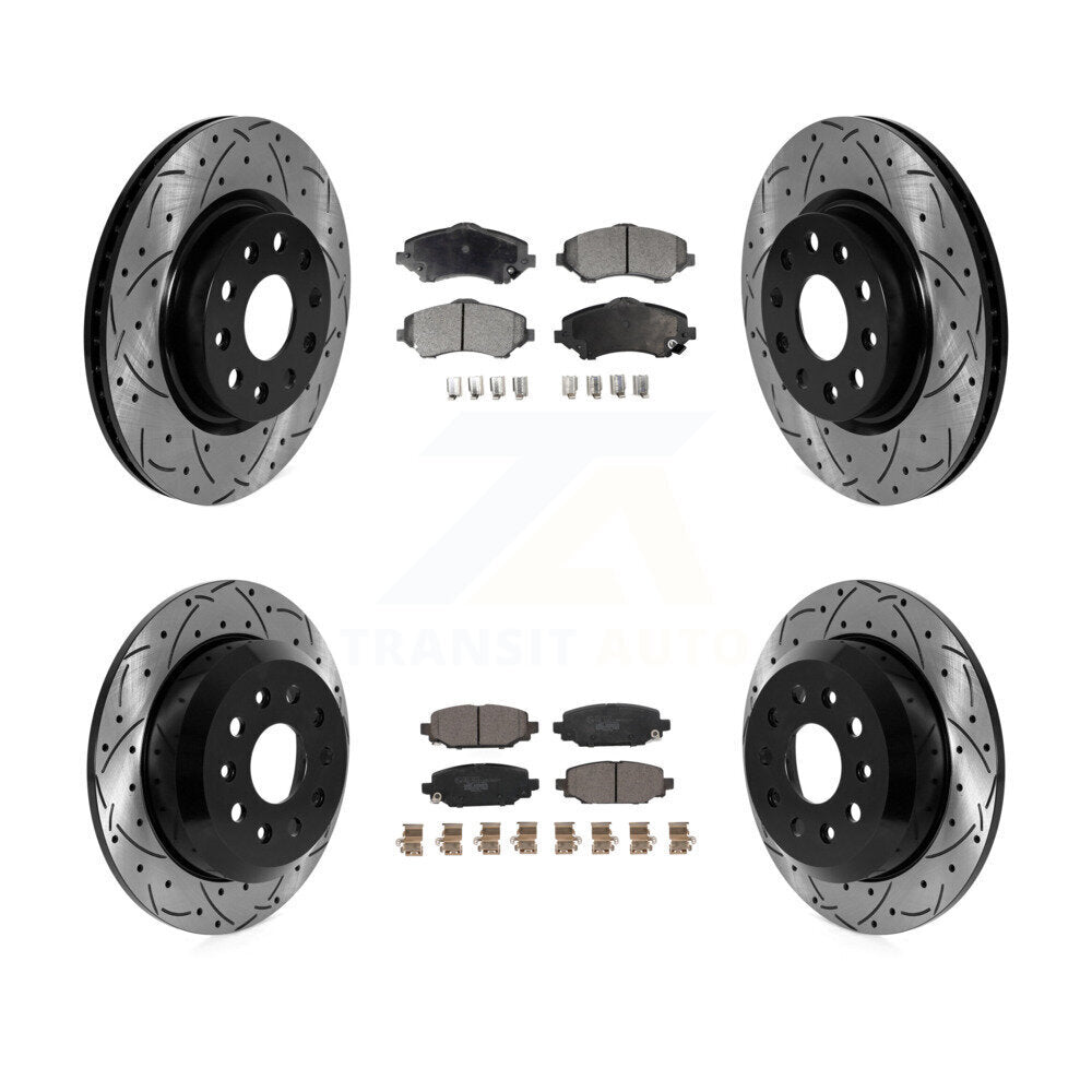 Front Rear Drill Slot Disc Brake Rotors Ceramic Pad Kit For 2018-2020 Jeep Wrangler Sport KDT-101834