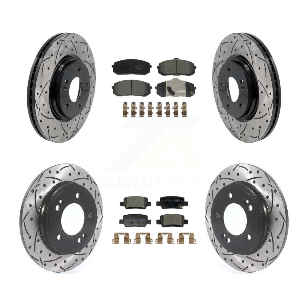 Front Rear Coated Drilled Slotted Disc Brake Rotors & Ceramic Pad Kit For Hyundai Elantra KDT-101835