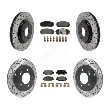 Front Rear Coated Drilled Slotted Disc Brake Rotors & Ceramic Pad Kit For Hyundai Elantra KDT-101835