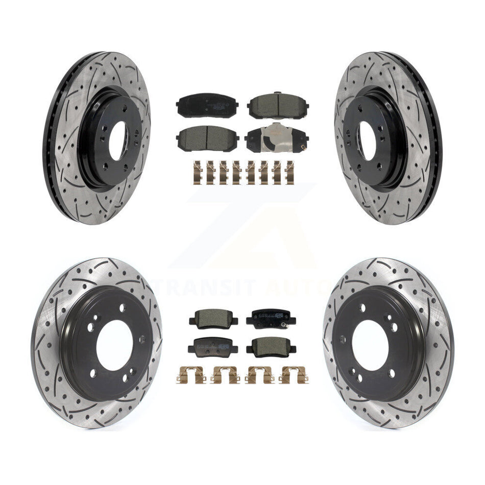 Front Rear Coated Drilled Slotted Disc Brake Rotors & Ceramic Pad Kit For Hyundai Elantra KDT-101835