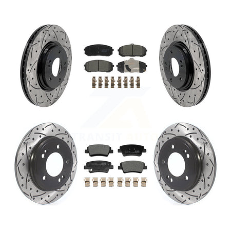 Front Rear Coated Drilled Slotted Disc Brake Rotors & Ceramic Pad Kit For Hyundai Elantra KDT-101836