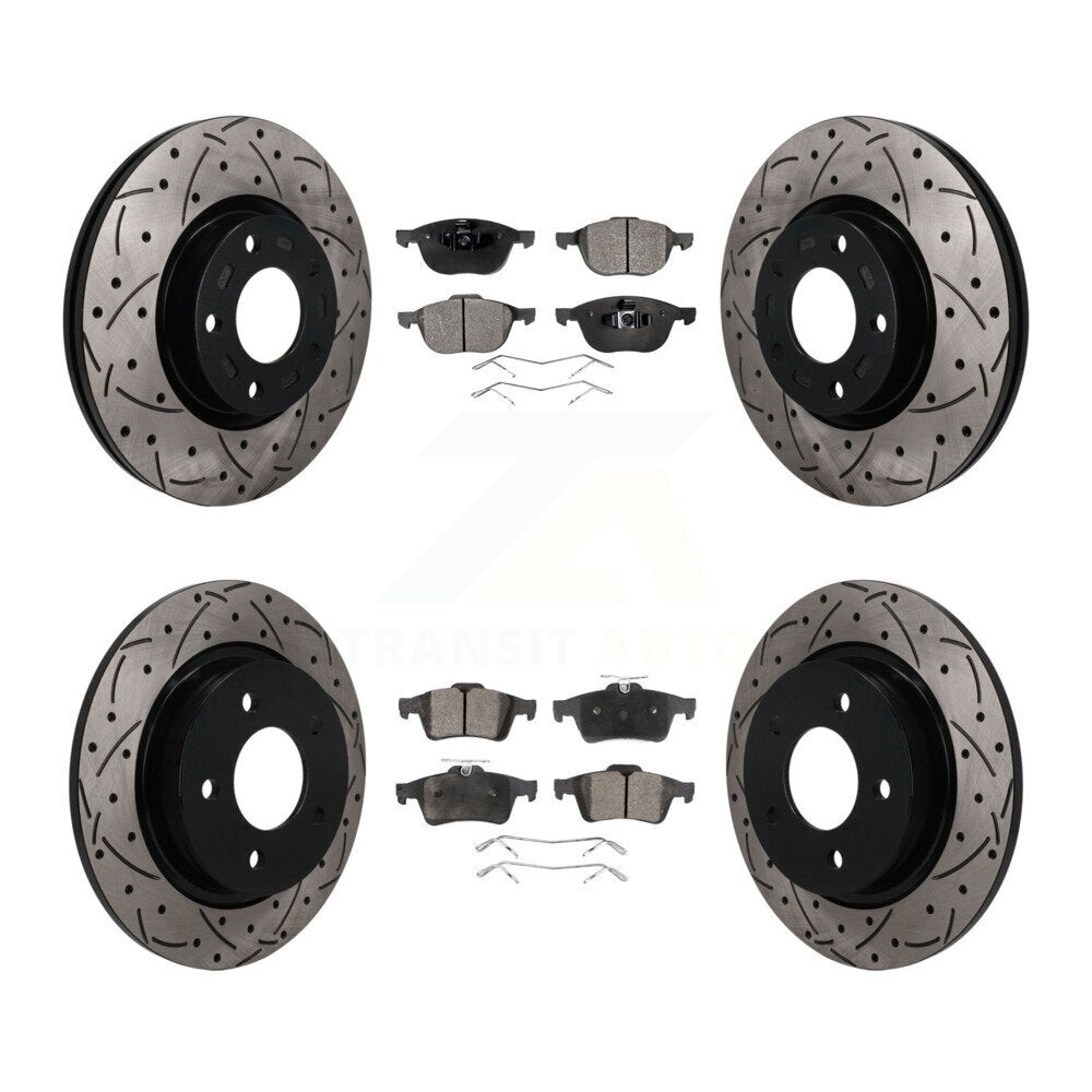 Front Rear Coated Drilled Slotted Disc Brake Rotors And Ceramic Pad Kit For Mazda 3 Sport KDT-101838