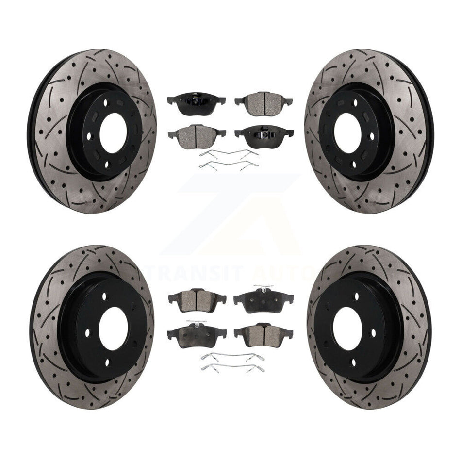 Front Rear Coated Drilled Slotted Disc Brake Rotors And Ceramic Pad Kit For Mazda 3 Sport KDT-101838