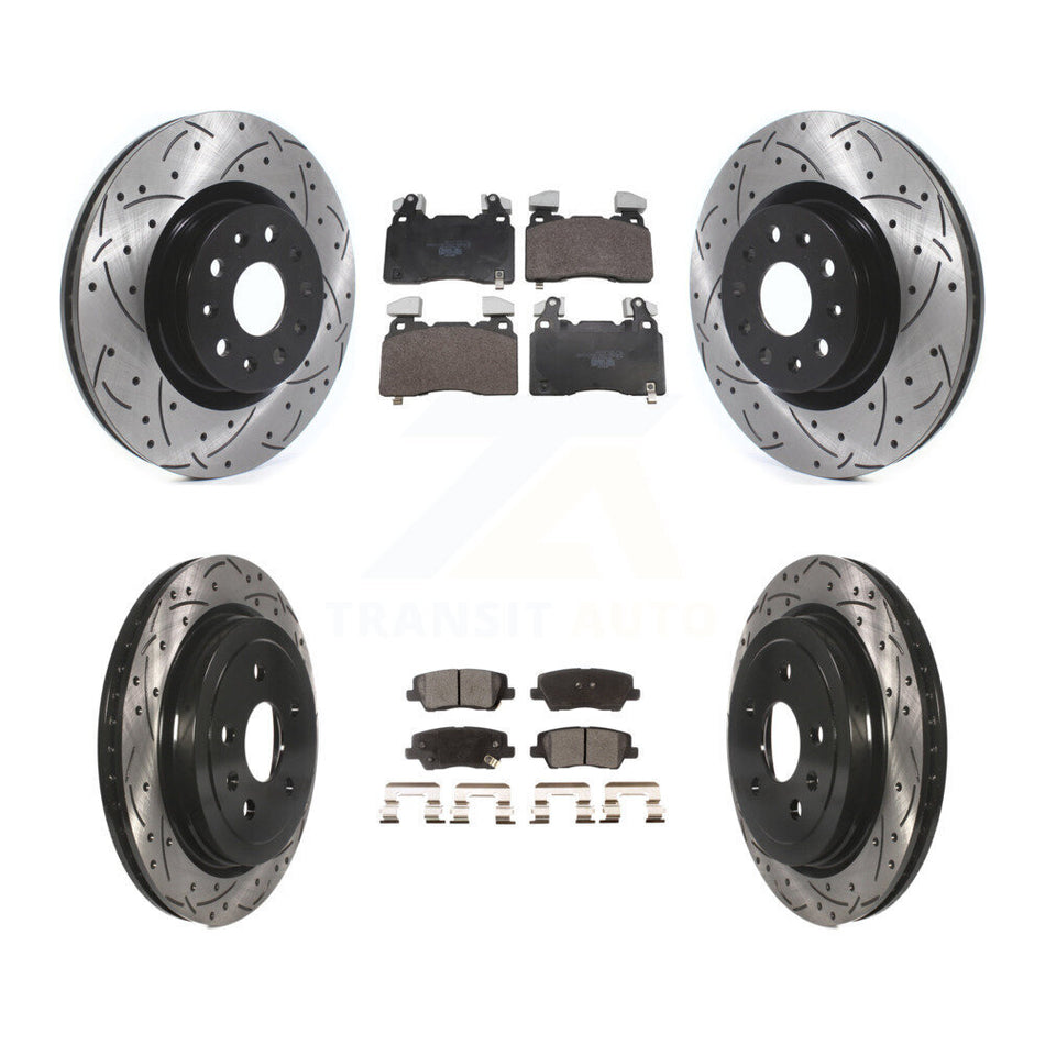 Front Rear Coated Drilled Slotted Disc Brake Rotors And Ceramic Pads Kit For Cadillac CTS KDT-101854