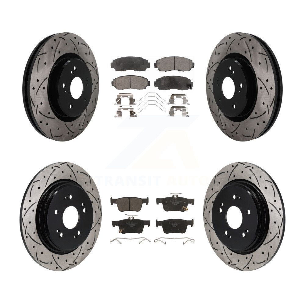 Front Rear Coated Drilled Slot Disc Brake Rotor & Ceramic Pad Kit For 2019-2021 Acura RDX KDT-101856