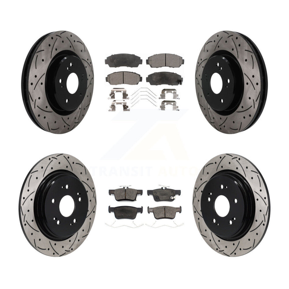 Front Rear Coated Drilled Slot Disc Brake Rotor & Ceramic Pad Kit For 2022-2024 Acura RDX KDT-101857