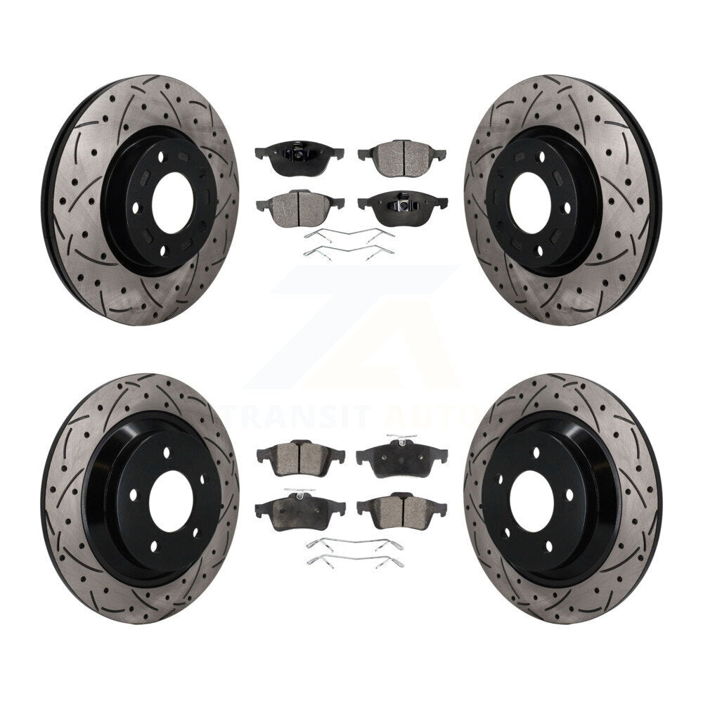 Front Rear Coated Drilled Slotted Disc Brake Rotors And Ceramic Pads Kit For Mazda 5 KDT-101860