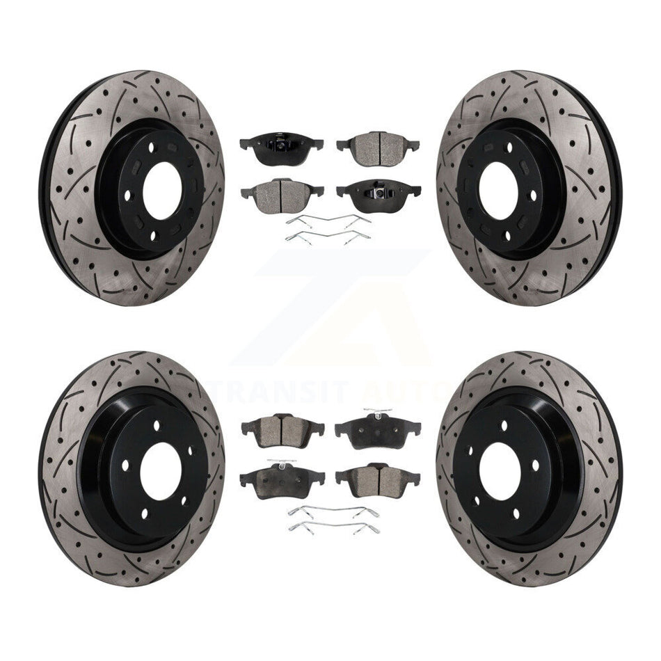 Front Rear Coated Drilled Slotted Disc Brake Rotors And Ceramic Pads Kit For Mazda 5 KDT-101860