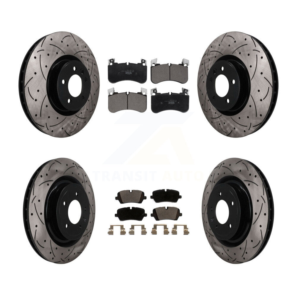 Front Rear Coated Drilled Slotted Disc Brake Rotor & Ceramic Pad Kit For Land Rover Range KDT-101864