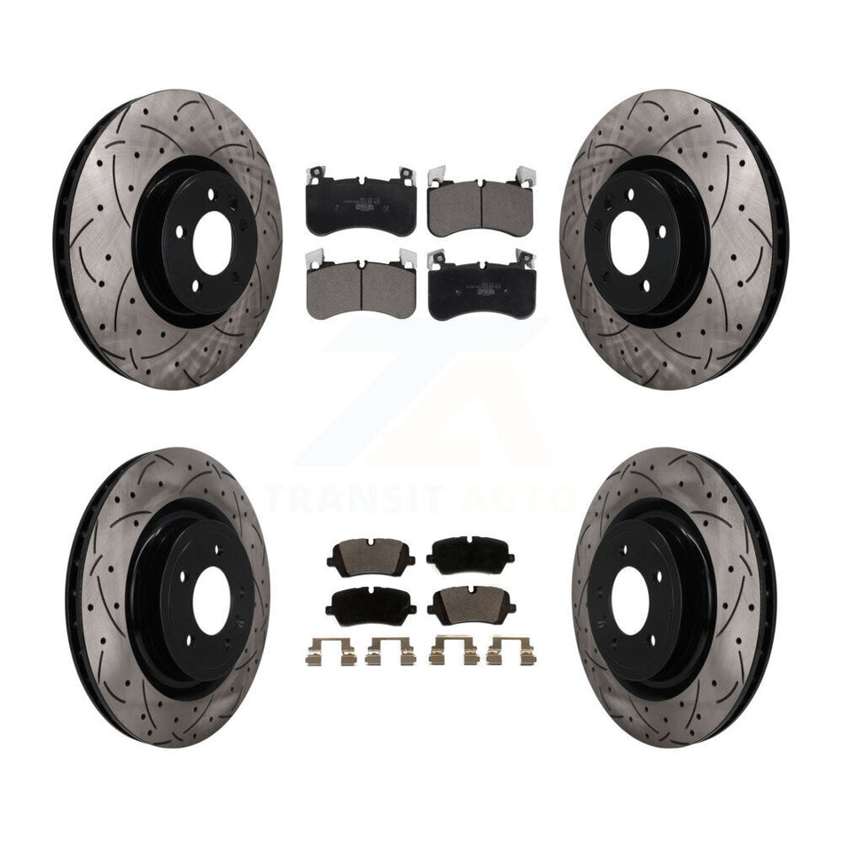 Front Rear Coated Drilled Slotted Disc Brake Rotor & Ceramic Pad Kit For Land Rover Range KDT-101864