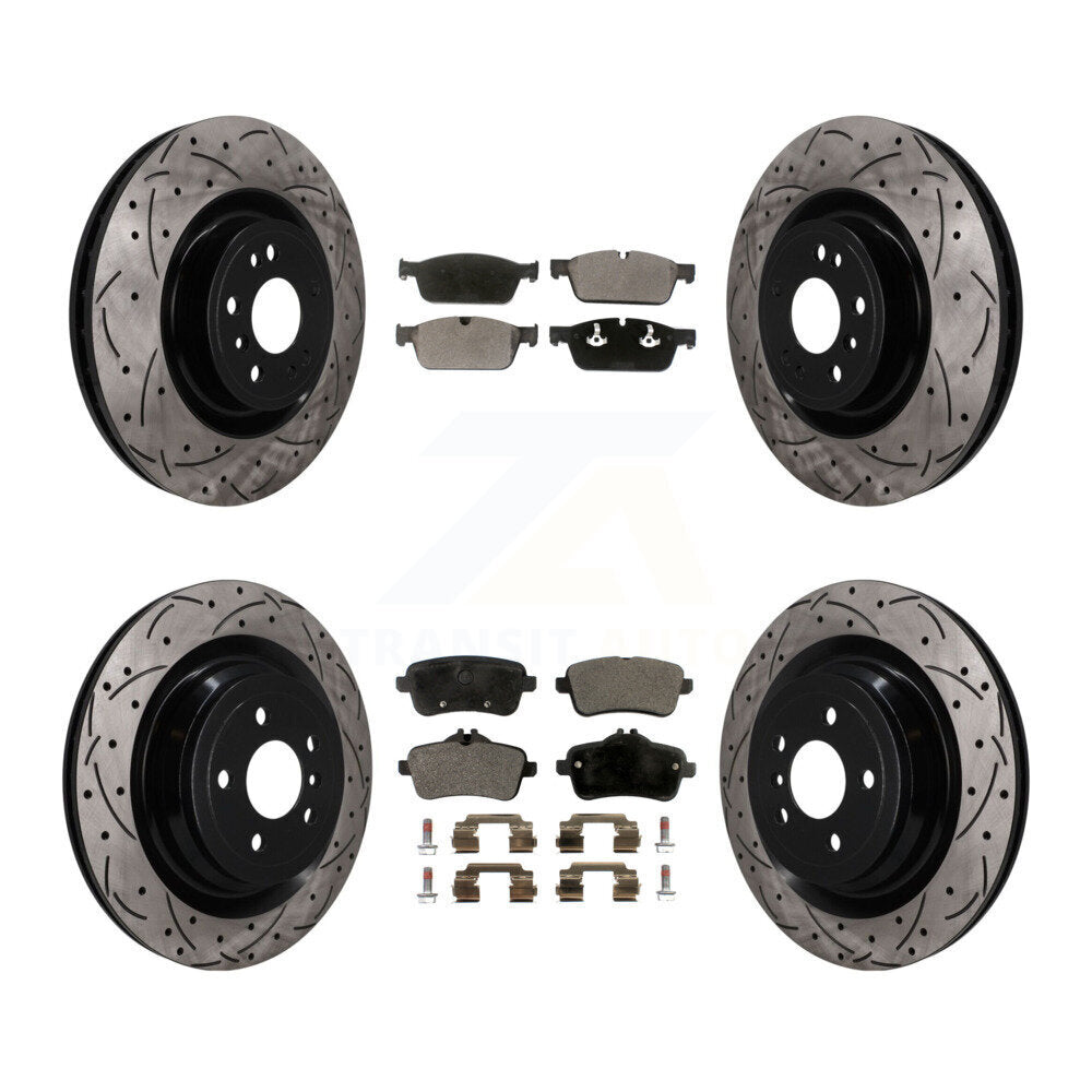 Front Rear Drilled Slot Disc Brake Rotor & Ceramic Pad Kit For 2017 Mercedes-Benz GLS350d KDT-101867