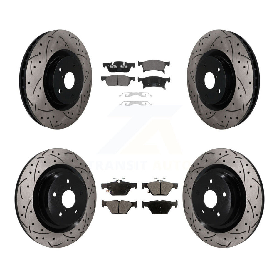Front Rear Coated Drill Slot Disc Brake Rotor Ceramic Pad Kit For 2019-2024 Subaru Ascent KDT-101875