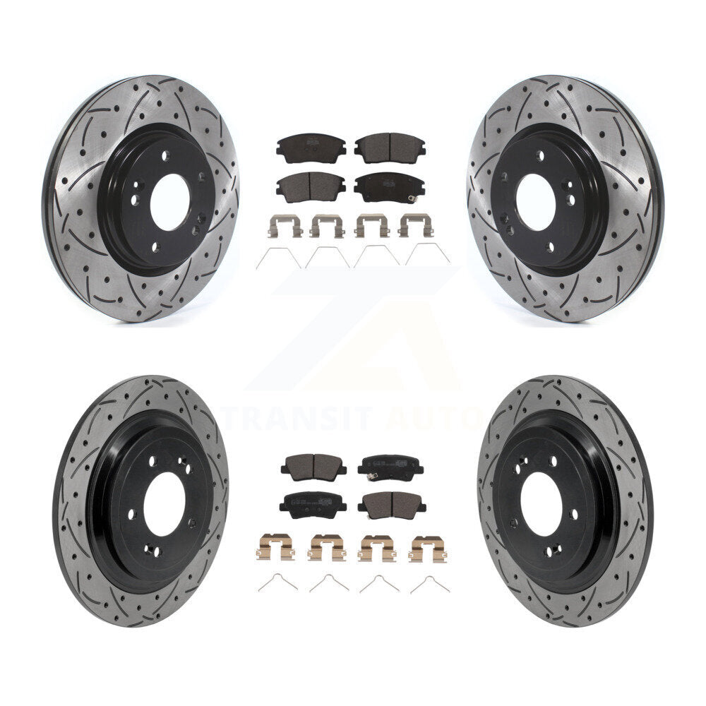 Front Rear Drilled Slot Disc Brake Rotors Ceramic Pad Kit For Kia Sportage Hyundai Tucson KDT-101877