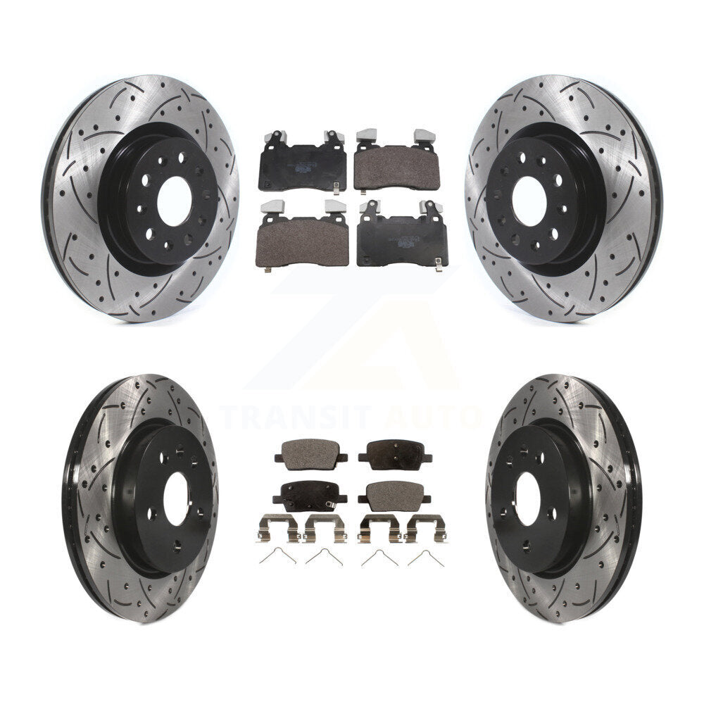 Front Rear Coated Drilled Slotted Disc Brake Rotors And Ceramic Pads Kit For Cadillac CT6 KDT-101881